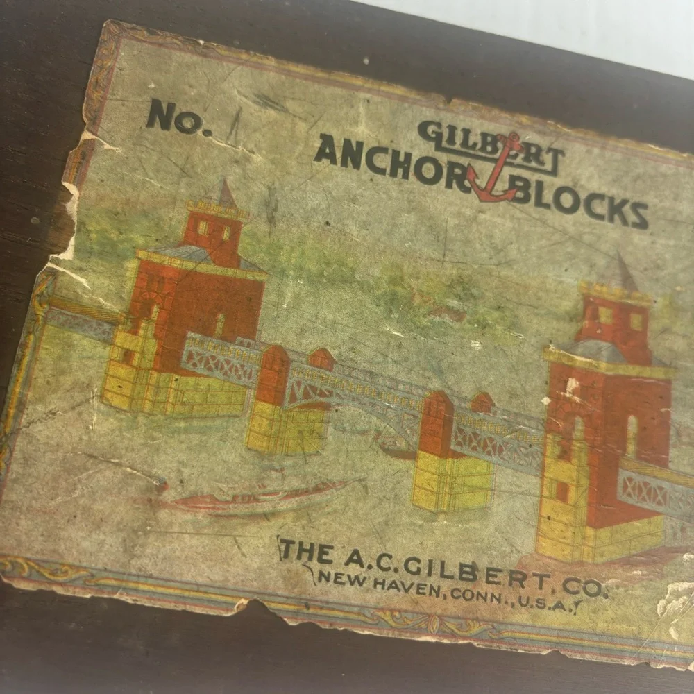 Antique-Gilbert Anchor Blocks Wood Box Advertising/Retro Toy